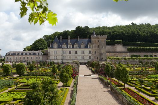 Gardens and Chateau de Villandry  in  Loire Valley in France 