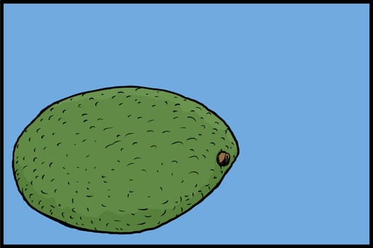 Hand drawn single avocado fruit illustration over blue