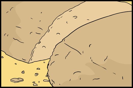 Cut loaf of bread with crumbs illustration