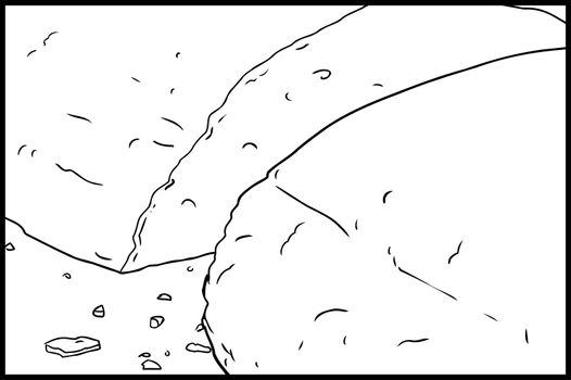 Cut loaf of bread with crumbs illustration outline