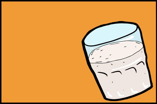 Single full drinking glass cartoon over orange background