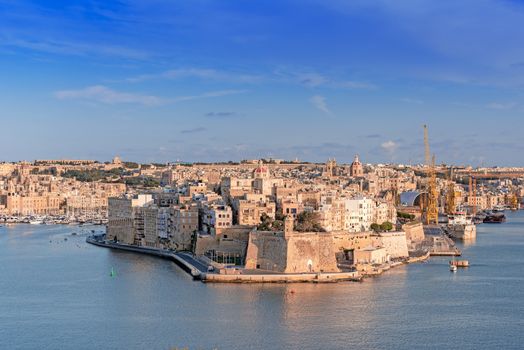 Panoramic view of fortress Grand Harbour in Valletta, Malta