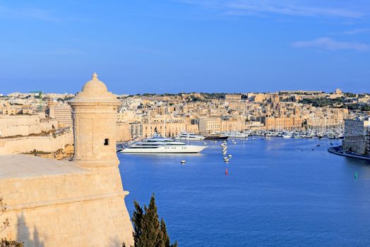 Watchtower and fort St. Angelo in Grand Harbour of Valletta, Malta