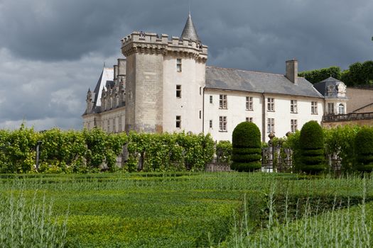 Gardens and Chateau de Villandry  in  Loire Valley in France 