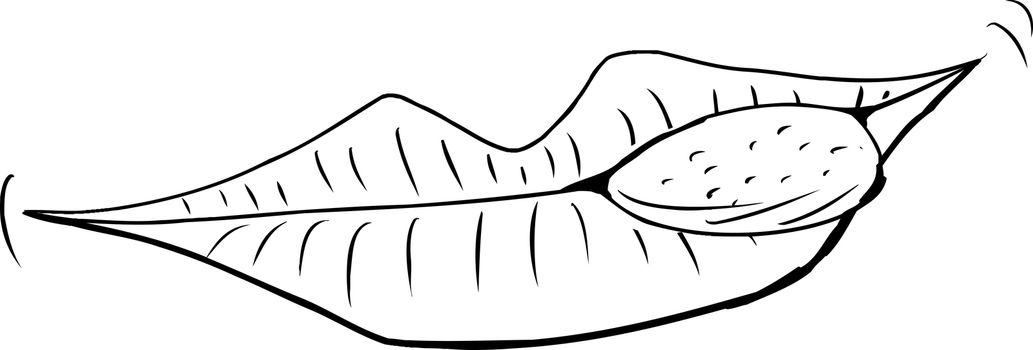 Outline cartoon close up of grinning mouth licking lips
