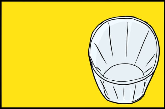 Cartoon of single empty drinking glass on yellow background