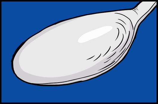 Cartoon of empty spoon close up over blue