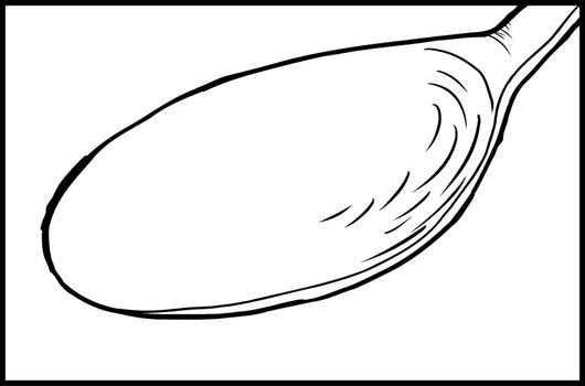 Outline cartoon illustration of spoon close up