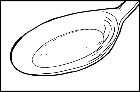Cartoon outline of single spoon with liquid