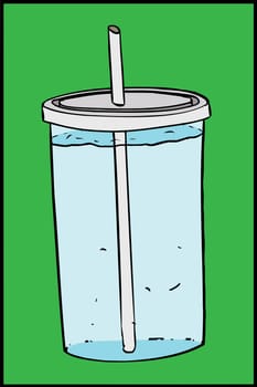 Seltzer water in cup with straw over green