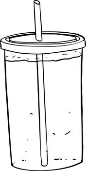 Outline illustration of full cup with straw and soda inside