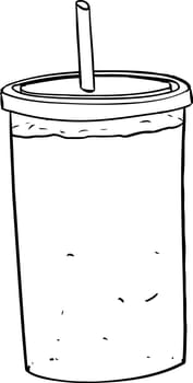 Outlined cartoon of isolated soft drink with straw