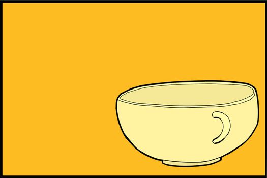 Single illustration of empty teacup over yellow background