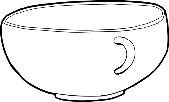 Empty single teacup outline illustration over white