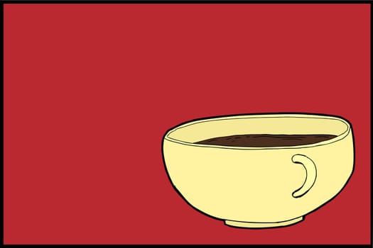 Illustration of full cup of coffee over red background