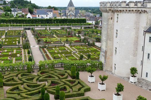 Gardens and Chateau de Villandry  in  Loire Valley in France 
