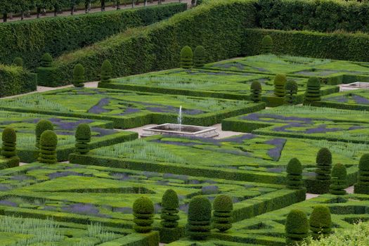 Gardens and Chateau de Villandry  in  Loire Valley in France 