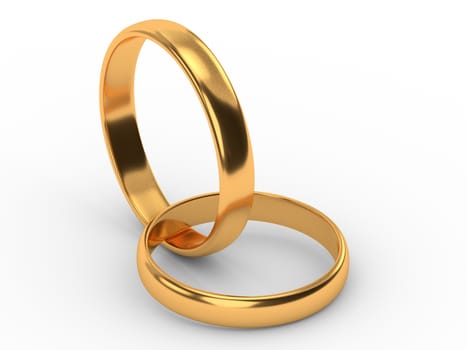 3d illustration of two connected gold wedding rings