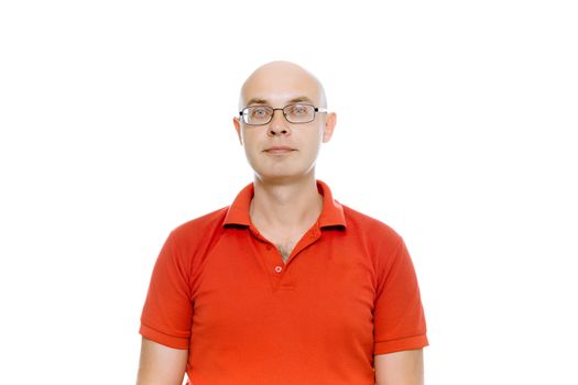 bald man with glasses. Isolated on white. Studio