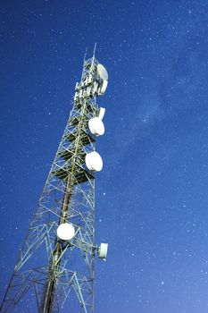 Radio tower at night with stars in the background in Redbank Plains, Brisbane, Queensland.