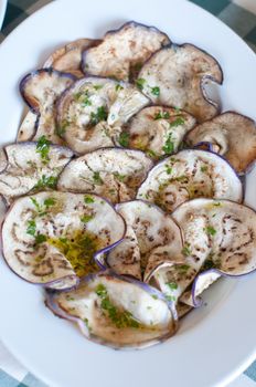 Dish eggplantgrilled seasoned with olive oil , salt and vinegar