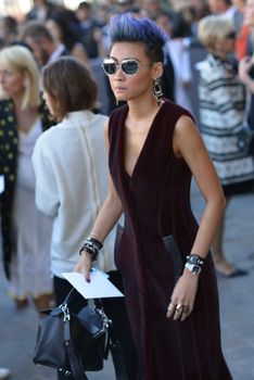 FRANCE, Paris: Esther Quek is pictured as she arrives at Dior Fashion Show in Paris on October 2, 2015.