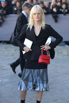 FRANCE, Paris: Hanne Gaby Odiele is pictured as she arrives at Dior Fashion Show in Paris on October 2, 2015.