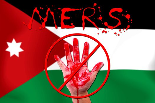 Concept show hand stop MERS Virus epidemic JORDAN  flag background.
