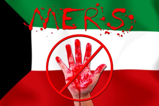 Concept show hand stop MERS Virus epidemic  Kuwait  flag background.