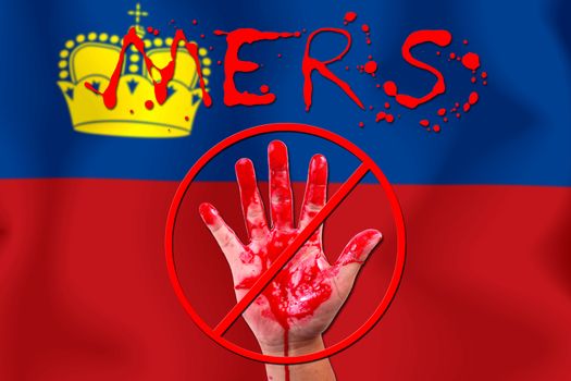 Concept show hand stop MERS Virus epidemic  LIECHTENSTEIN flag background.