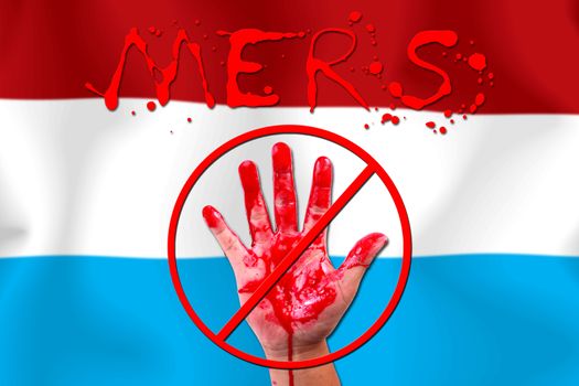 Concept show hand stop MERS Virus epidemic  Luxembourg flag background.