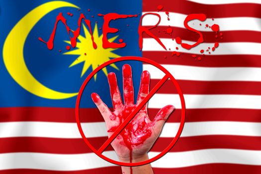 Concept show hand stop MERS Virus epidemic  MALAYSIA  flag background.