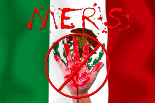 Concept show hand stop MERS Virus epidemic  Mexico flag background.