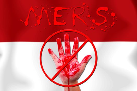 Concept show hand stop MERS Virus epidemic  Monaco flag background.