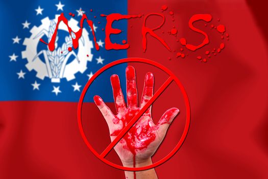 Concept show hand stop MERS Virus epidemic  Myanmar flag background.