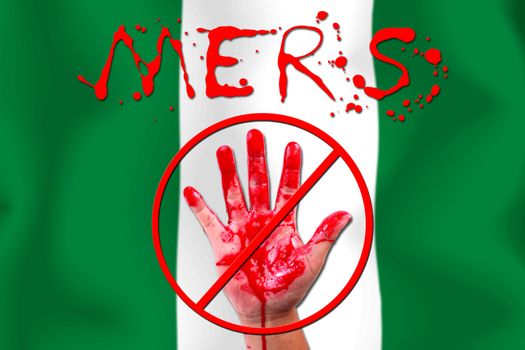 Concept show hand stop MERS Virus epidemic  NIGERIA  flag background.