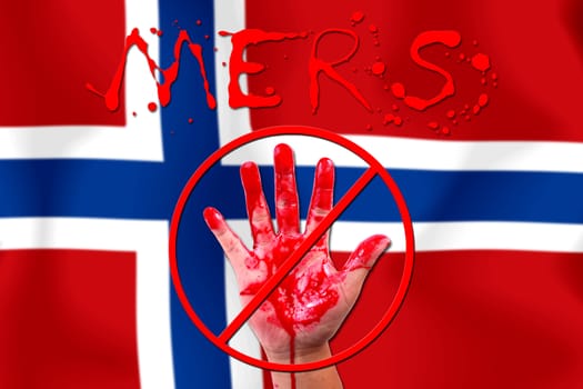 Concept show hand stop MERS Virus epidemic  NORWEGE flag background.