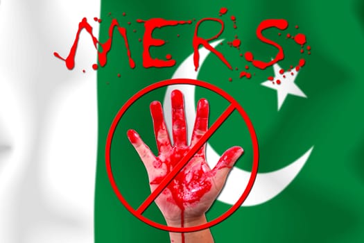 Concept show hand stop MERS Virus epidemic  Pakistan  flag background.