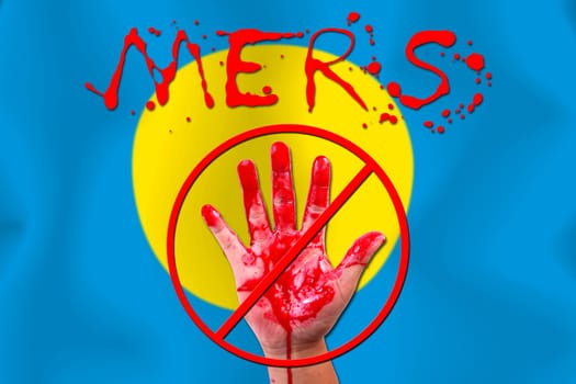 Concept show hand stop MERS Virus epidemic  PALAU flag background.