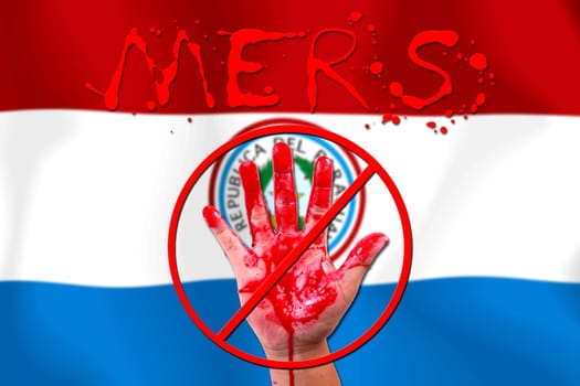 Concept show hand stop MERS Virus epidemic  Paraguay flag background.