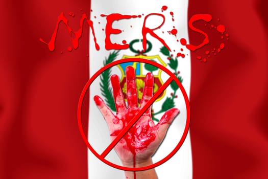 Concept show hand stop MERS Virus epidemic  Peru flag background.