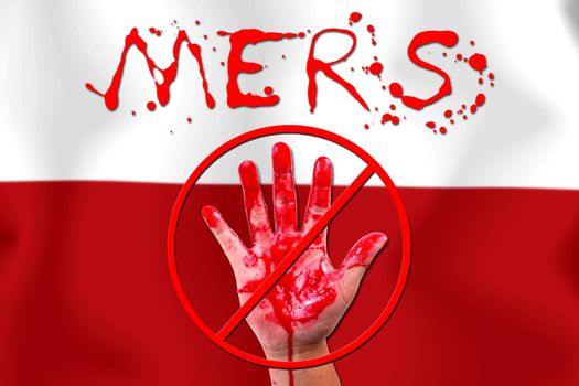 Concept show hand stop MERS Virus epidemic  Poland flag background.