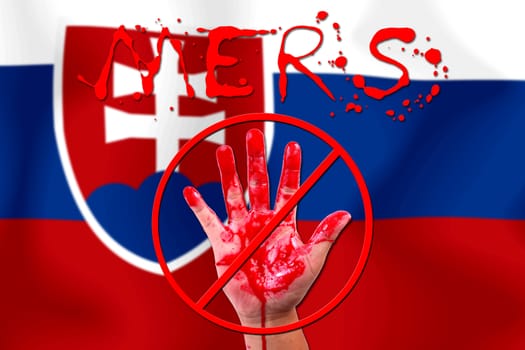 Concept show hand stop MERS Virus epidemic Slovakia  flag background.