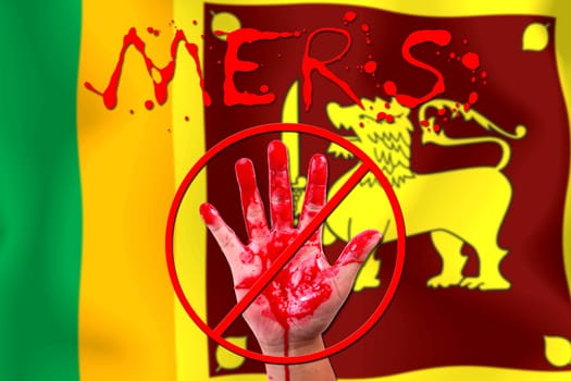 Concept show hand stop MERS Virus epidemic  Sri Lanka flag background.