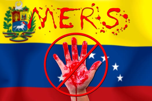 Concept show hand stop MERS Virus epidemic  Venezuela flag background.