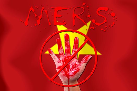 Concept show hand stop MERS Virus epidemic  Vietnam flag background.