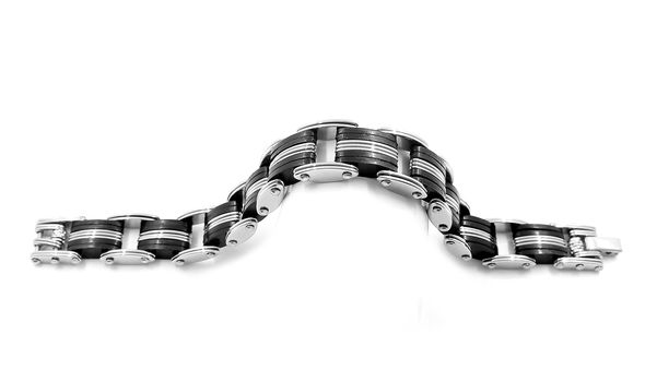 Men's Bracelet stainless steel and rubber on a white background