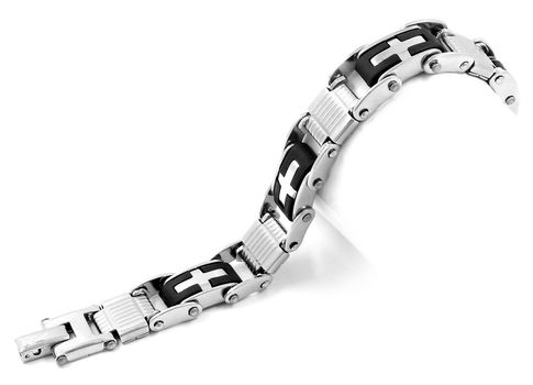 Men's Bracelet stainless steel and rubber on a white background