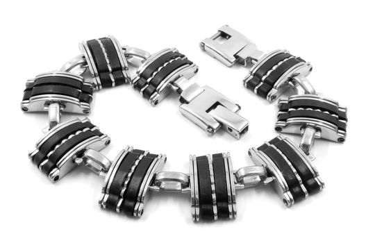 Men's Bracelet stainless steel and rubber on a white background