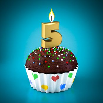 Birthday cupcake on a blue background